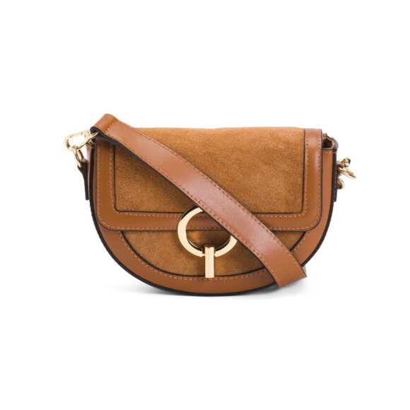 CHEVAL Cuoio Made In Italy Suede Saddle Ring Gold Tone Hardware Detail Tote